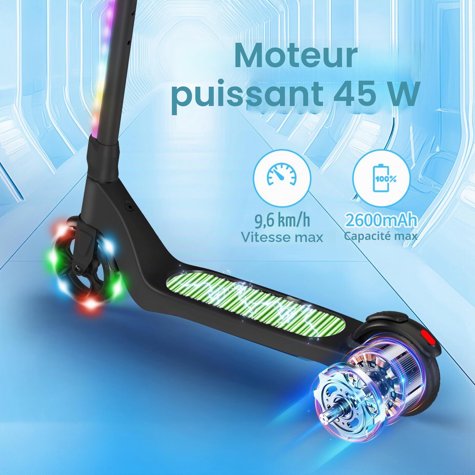SISIGAD Trottinette électrique pour Enfants de 6 à 12 Ans, 5,3 ", avec lumières LED Clignotantes et 3 hauteurs réglables, Charge maximale de 10 km/h, Moteur 45 W, Charge maximale 70 kg