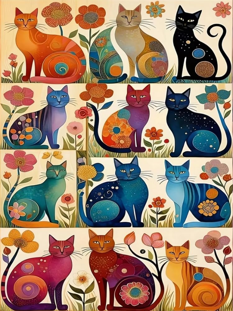 COKYIS 5D Diamond Painting by Numbers Kit Colorful Cat DIY Full Drill Crystal Rhinestone Embroidery Diamond Embroidery Diamond Dots Arts Home Decor (16x20inch)