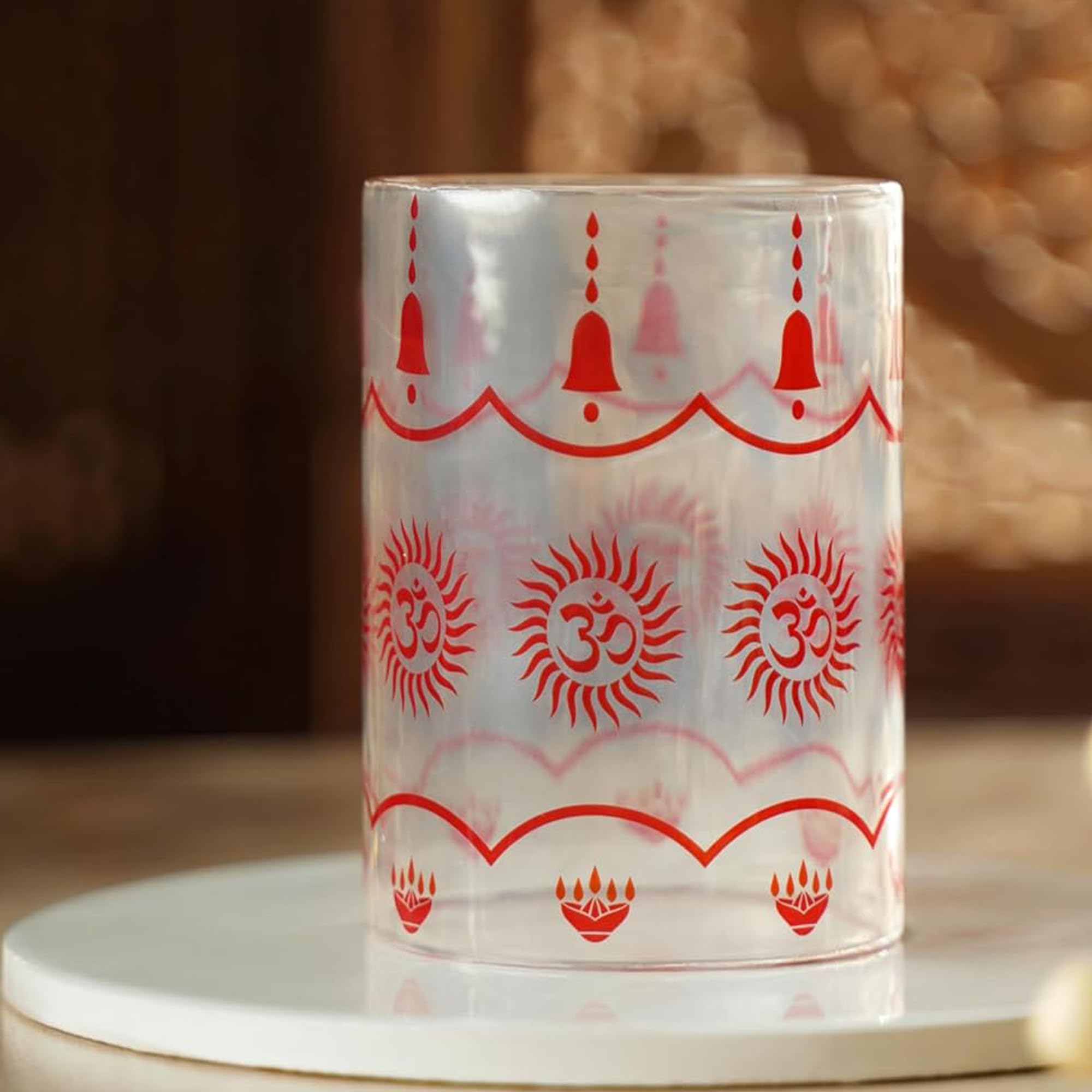 Ein Sof Designer OM Borosilicate Glass Cover Only for Akhand Diya - Large Size Deepam Diyas & Tea Lights Glass Holder -3 inches Width, 4 inches Height