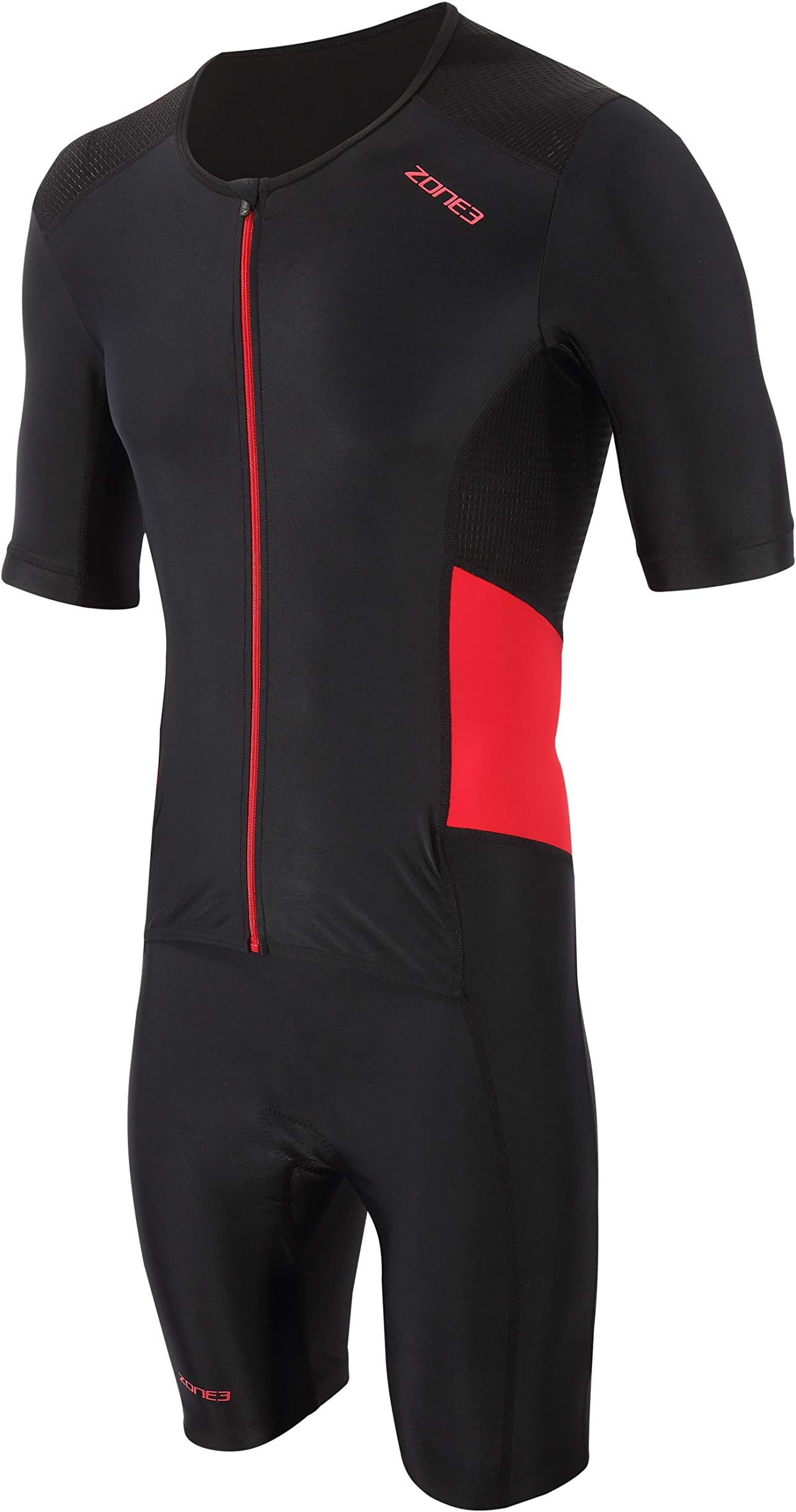 男性用トライスーツ（半袖フルジップ開閉） Men's Activate Short Sleeve Full Zip Trisuit-Black/Red