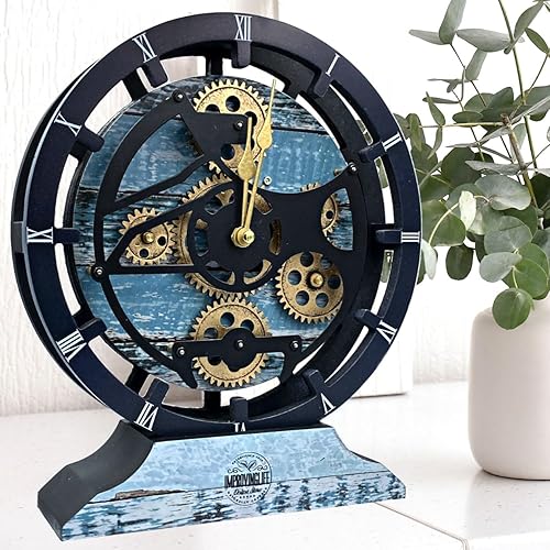 Miniatura 8 de The Gears - Reloj de escritorio de 10 pulgadas con engranajes móviles reales convertibles en reloj de pared (granja blanca)