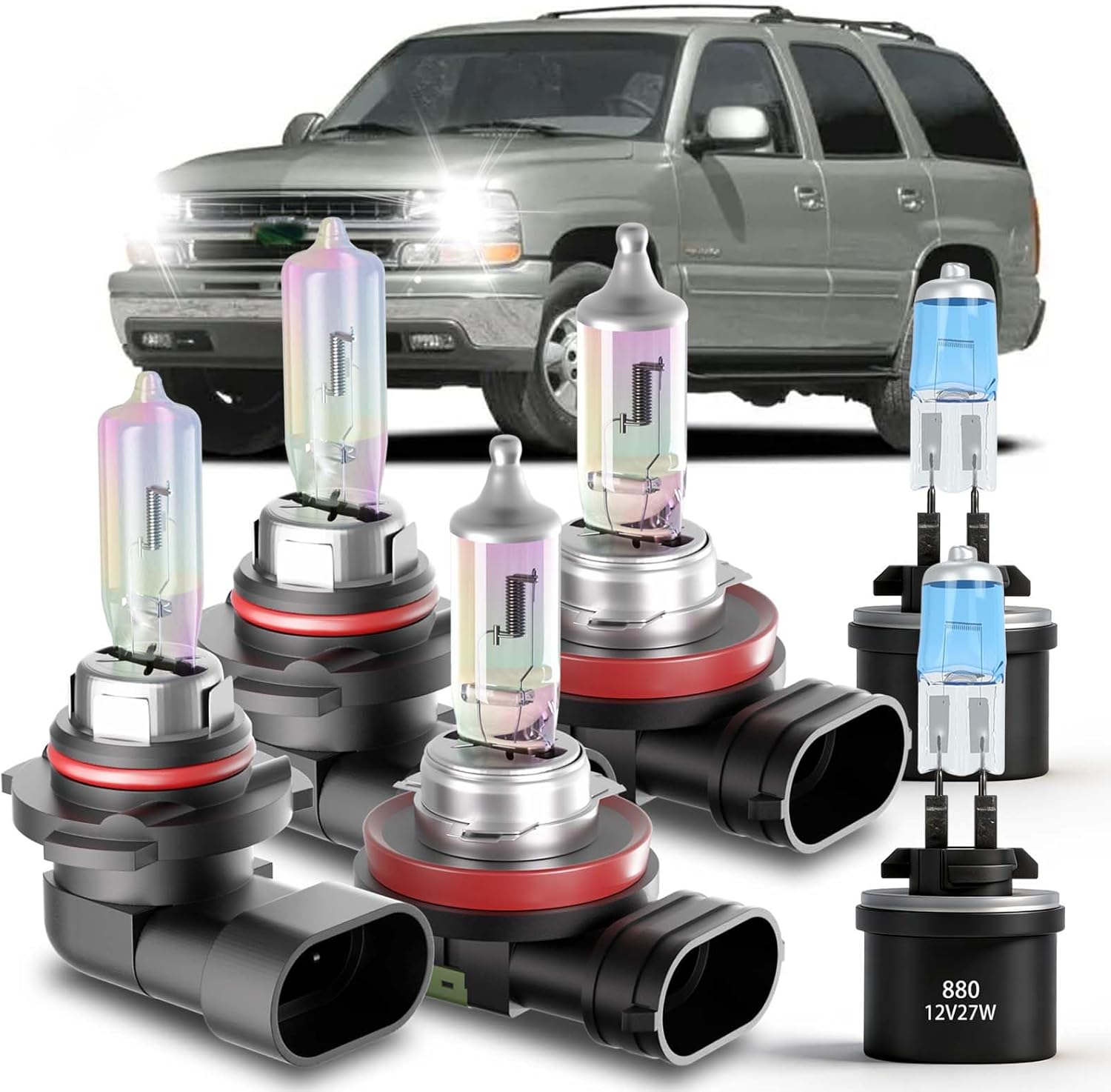 SHENKENUO Fit for Chevy Tahoe (2000-2006) Halogen Headlight Bulb, 9005 High Beam + 9006 Low Beam + 880 Fog Light Bulbs - High Performance Headlight Bulbs Combo,Plug-n-Play (Contains 6 Bulbs)