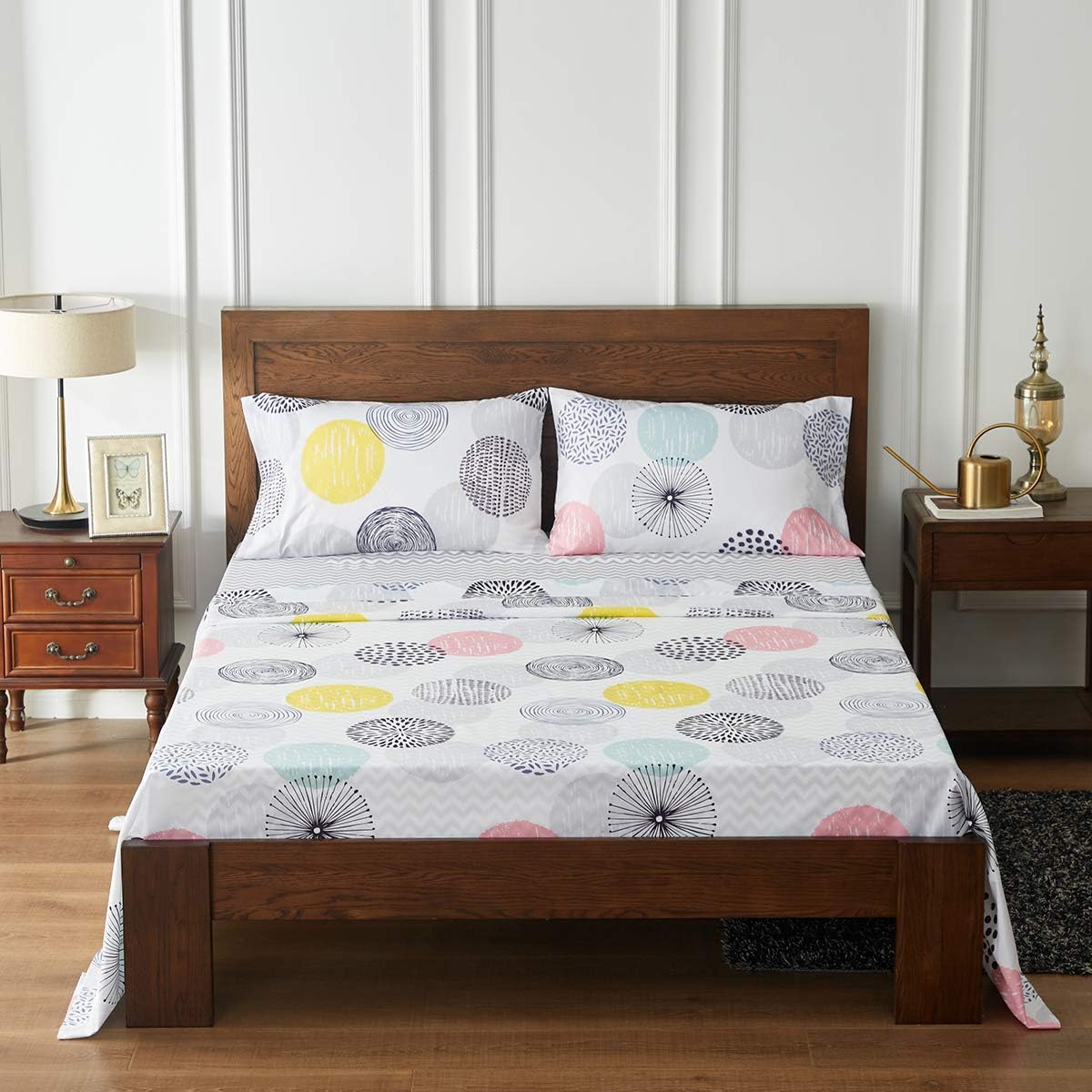 UOZZI BEDDING Printed 3 Pieces Girls Bed Sheets Set Twin Size Kids 1500 Soft Brushed Microfiber Colorful Dots and Stripes Patterned Bedding Set