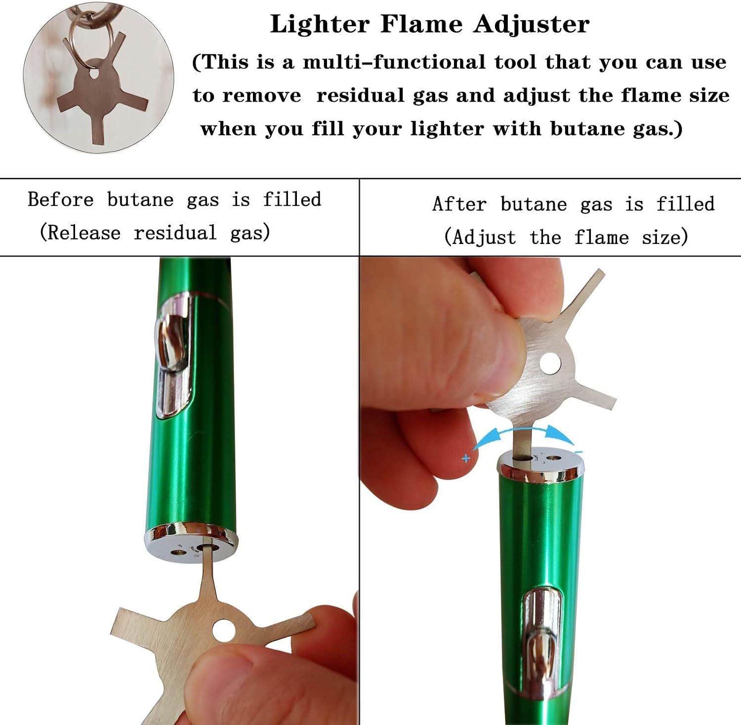 Butane Lighter,Refillable Butane Fuel Torch Lighters with Lighter Flame Adjuster Adjustable Jet Flame Lighter Single Flame Torch Lighter Mens Gifts,Green(Gas not Included)