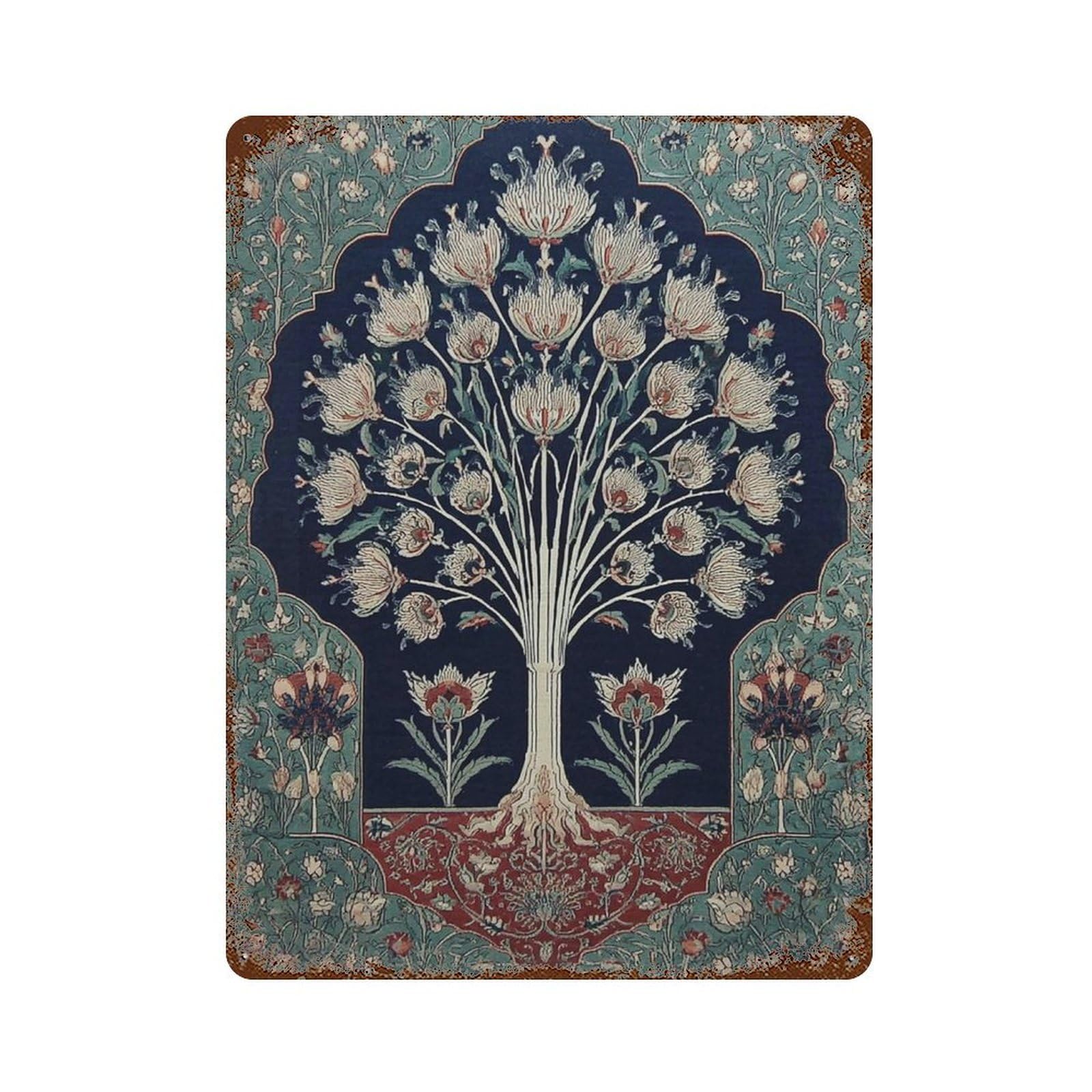 xiaoxiaoshen Persian Floral Intricate Middle Eastern Pattern Teal & Navy Decorative (2) Wall Decor Art Metal Tin Poster Modern Home Decor Art Home Bar Shop Decorations Vintage Sign 40x30cm