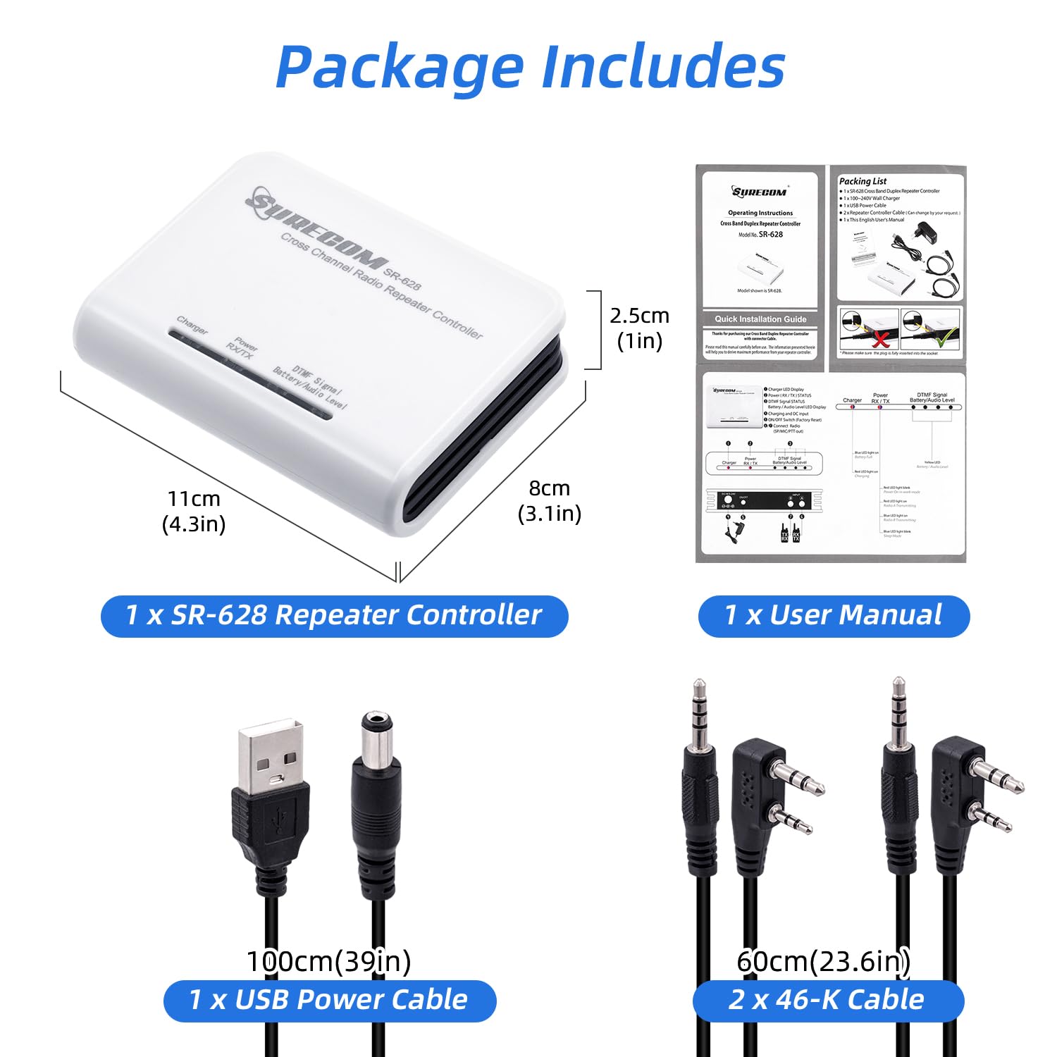 Surecom Mcbazel SR-628 Cross Band Duplex Repeater Controller with 2 x K Plug 46-K Cable for Kenwood PUXING WOUXUN QUANSHENG