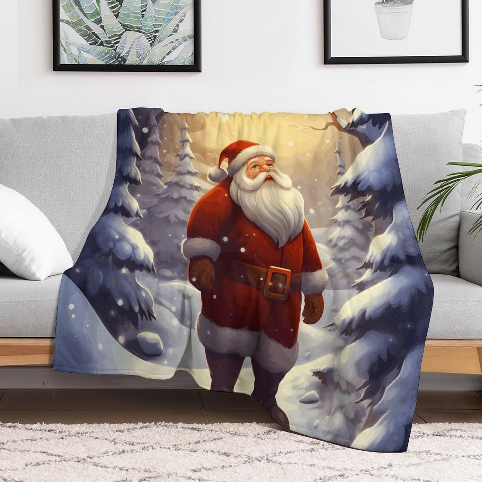 Couverture rafraîchissante et chaude en micro polaire motif Père Noël 152x203 cm