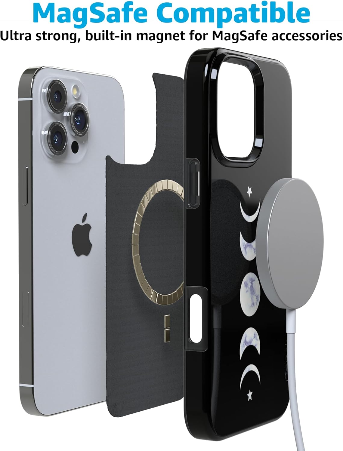 Casely iPhone 16 Pro Case | It's Just a Phase | Marble Moon | Compatible with MagSafe | Classic Ultra Slim Design