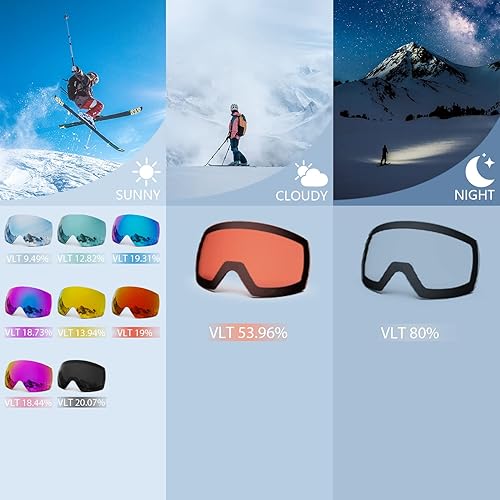 Miniatura 6 de MAXJULI OTG - Gafas de esquí para hombre y mujer, con lente magnética intercambiable antivaho HD, protección UV M6