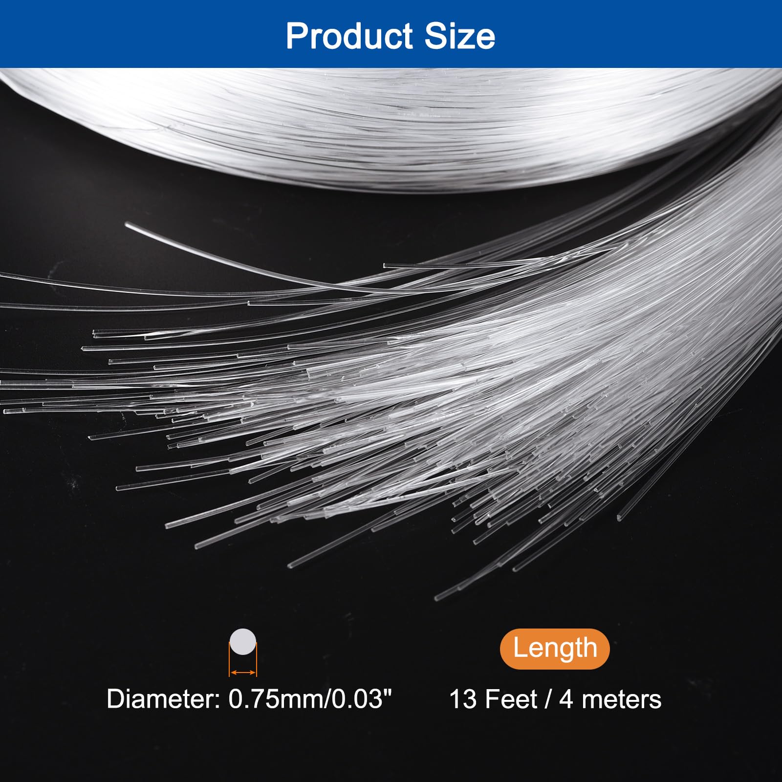 MECCANIXITY 450Pcs 13ft PMMA Mixed Fiber Optic Cable Strands 0.03 Inch Side Glow LED Illumination Crystal Cables Car Atmosphere Lights for Star Sky Roof Ceiling