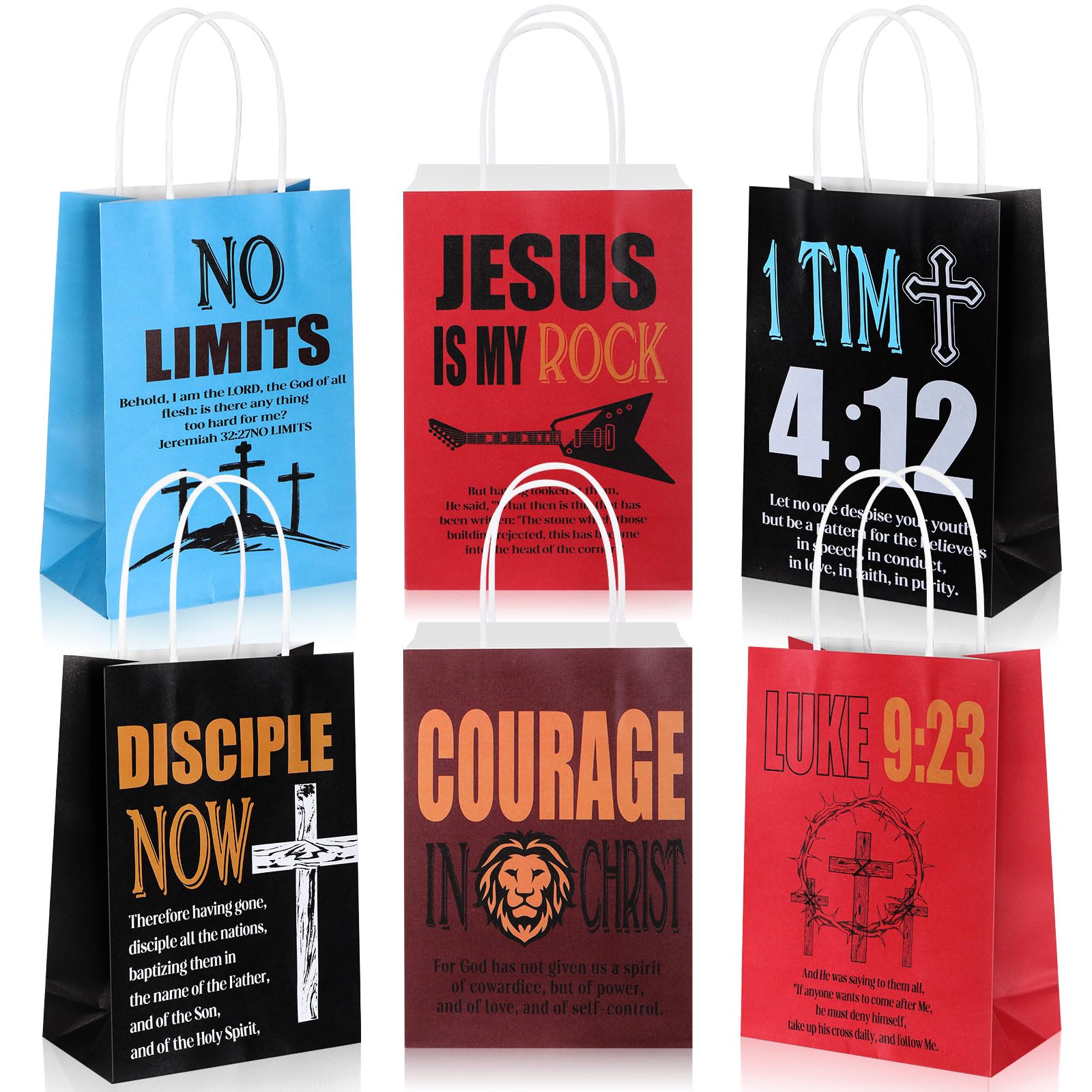 Skyygemm 30 Pcs Paper Gift Bags with Handle, Paper Wrapping Treat Bags for Exchange Gift Party Supplies 7.9 x 5.9 x 3.5 Inch (Religious)