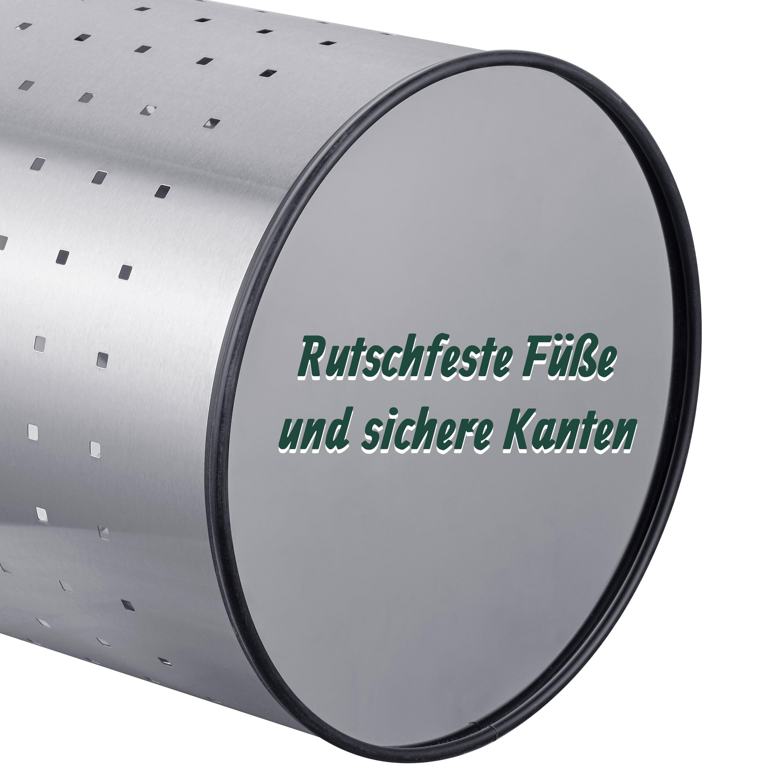 Relaxdays, Wäschekorb mit Deckel, Edelstahl, 42 l, HxD: 55 x 31 cm, Wäschesammler mit Löchern, Schmutzwäschekorb, silber