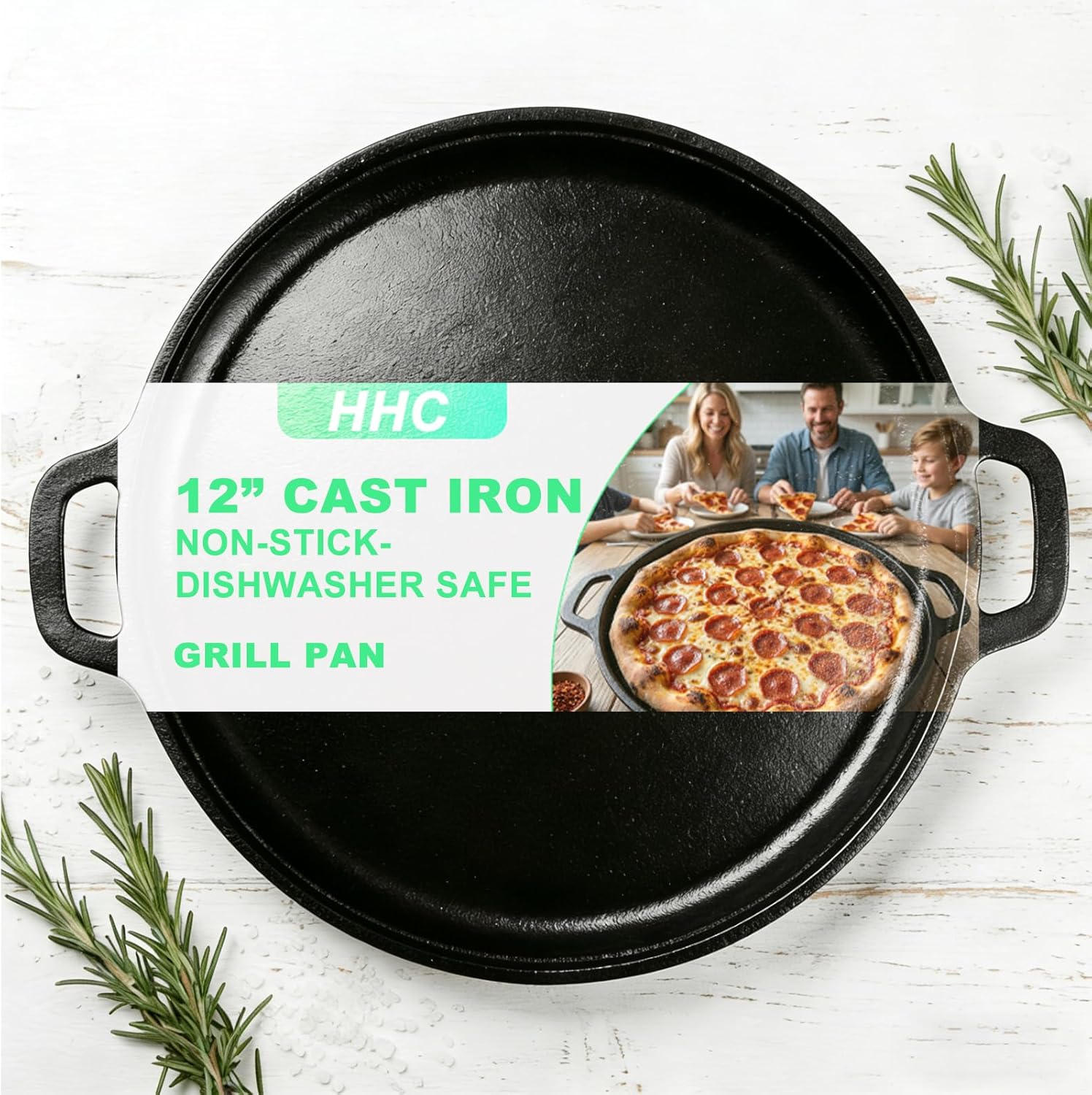 12" Nonstick Comals Para Tortillas -Cast Iron Griddle Pan, Dishwasher Safe&Pre-Seasoned Round Skillet with Handles for Stove Top, Oven, Grill & Camping –Versatile Flat Top for Pancakes&Meats