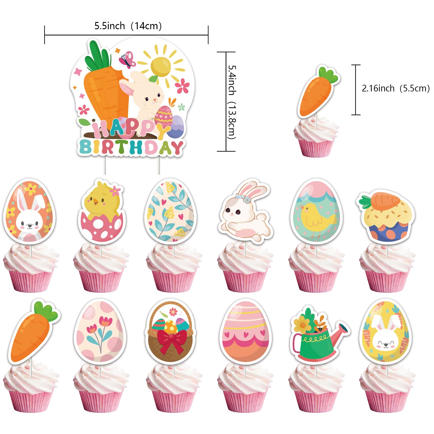 Toppers per Torta Pasqua 49 Pezzi Decorazione Della Torta Cake Topper Cupcake Topper Cupcake Decorazione per la Decorazione Della Torta di Compleanno Della Festa