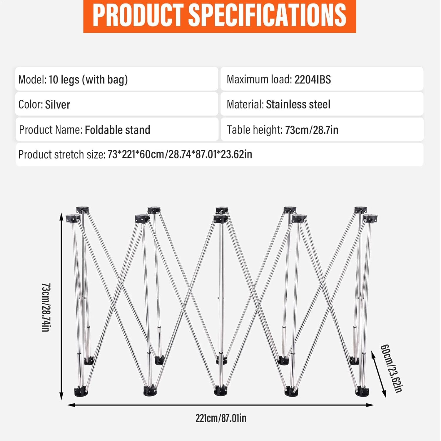 Foldable Work Table - 10 Legs Construction Table Sawhorse Support - Worktable Holder, Portable Work Stand with Carry Bag for Woodworking