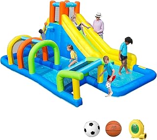 SunSports Inflatable Water Slide,Kids Bounce House with Slide,7 in 1 Bouncy Castle for Kids Outdoor Party,Bouncy House with Blower,Inflatable Water Park with Tunnel,Water Slides for Kids Backyard