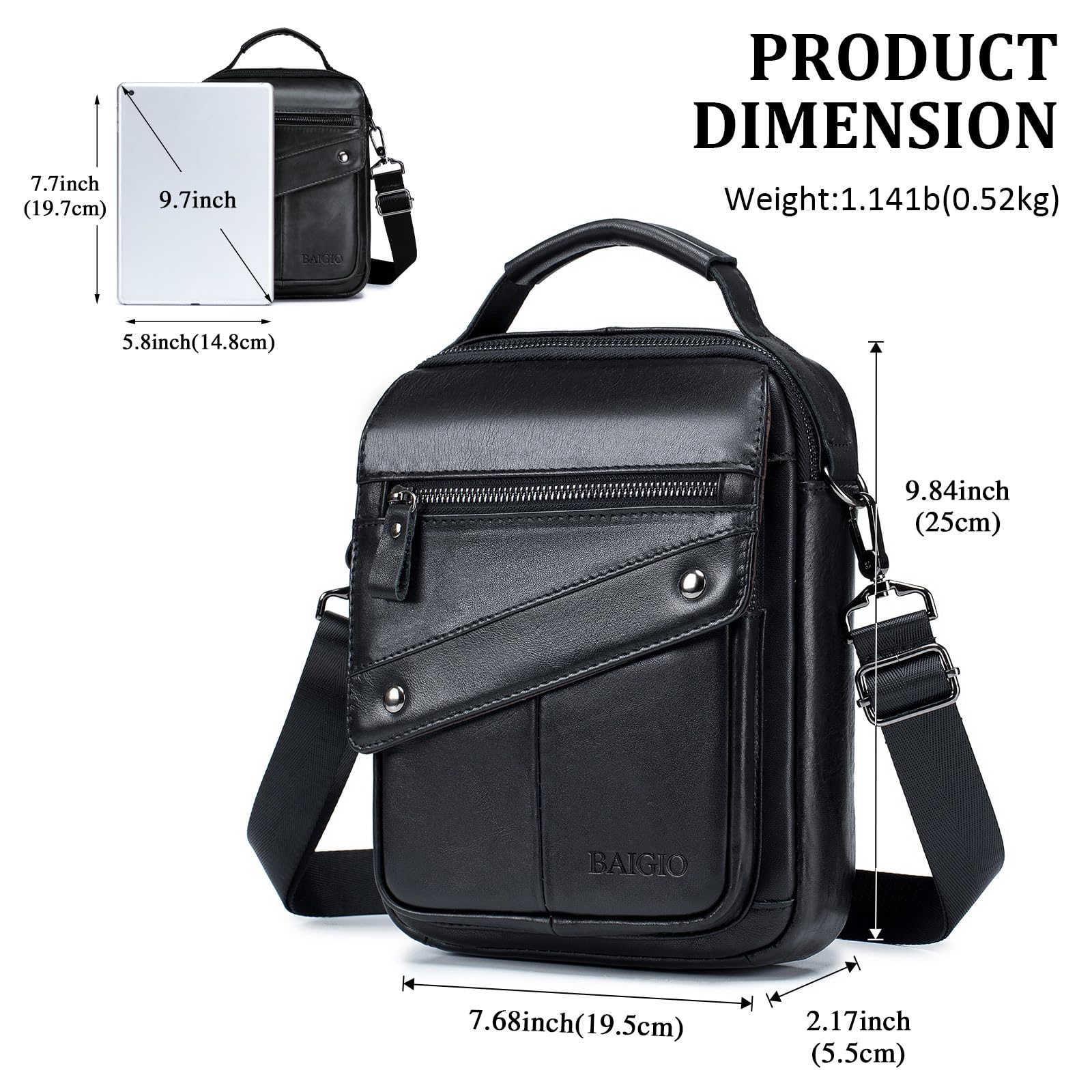 BAIGIO Bolso de Hombre Bandolera Piel Bolso de Hombro Pequeña Bolso Cruzado Mensajero Negocio Crossbody para Trabajo Oficina Uso Diario