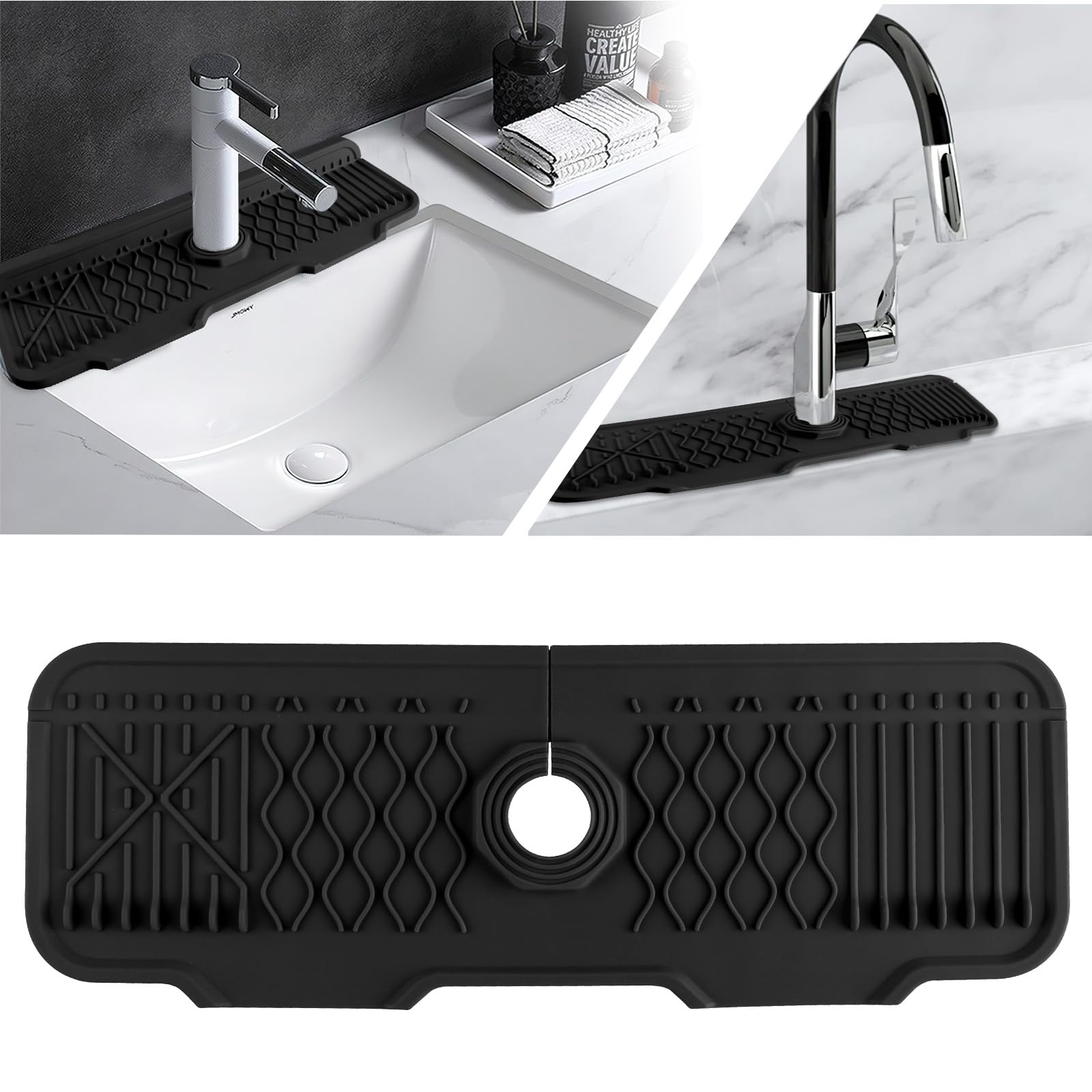 Kitchen Sink Splash Guard, 17” x 5.9” Silicone Faucet Sink Splash Guard