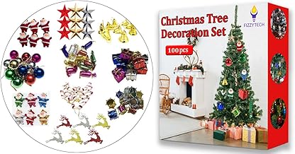 fizzytech Christmas Decoration Tree Set 100 Pcs | Complete Christmas Decoration Ornaments for 1ft–5ft Trees | Balls, Bells, Santa, Stars, Deer, Gifts & Drums