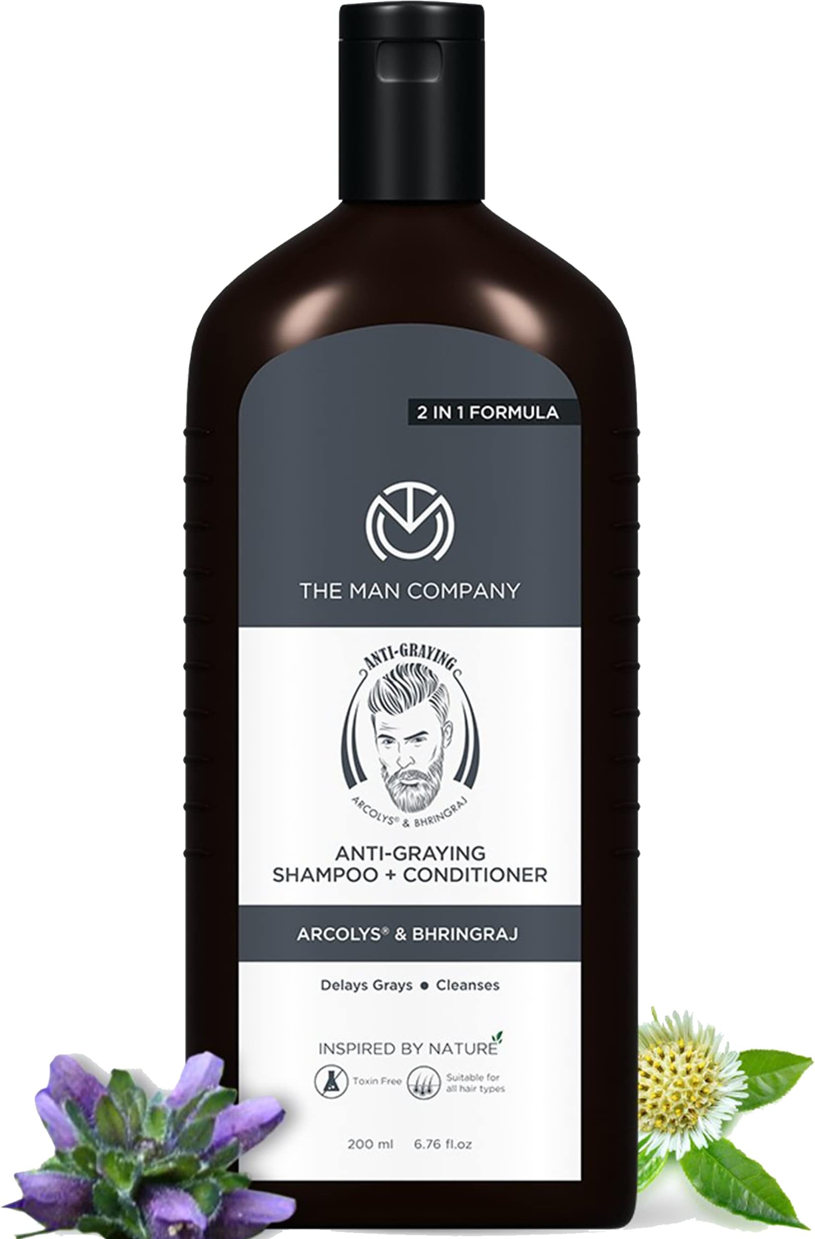 The Man Company Anti Grey 2-in-1 Shampoo & Conditioner for Men | Enriched with Shikakai | Bhringraj | Delays Greys | Cleanses | Boosts Confidence | SLS & Paraben Free | All Hair Types - 200ml