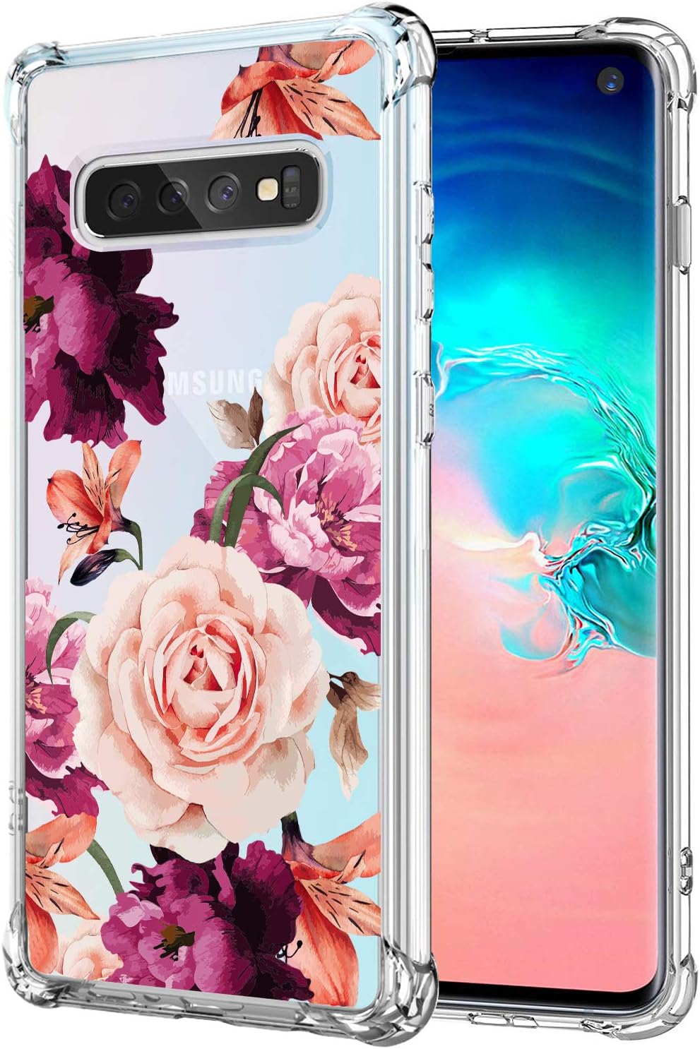 KIOMY Galaxy S10 Case for Girls Women Clear with Flower Design Shockproof Bumper Protective Cute Floral Case for Samsung Galaxy S10 6.1 Inch Slim Fit Flexible Rubber Soft Cell Phone Back Cover Girly