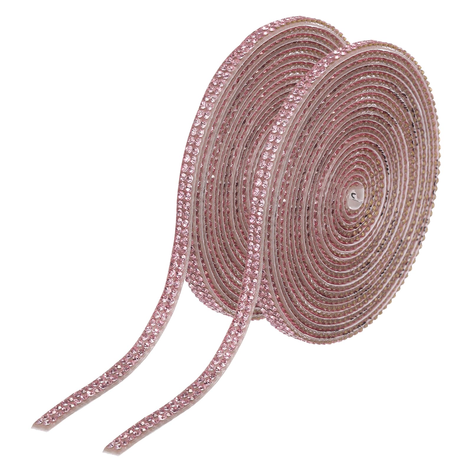 sourcing map 2Pcs Rhinestone Ribbon Self Adhesive Crystal Rhinestone Strips 0.4cm x 3 Yard Bling Rhinestone Ribbon Roll 2 Rows for DIY Crafts Wedding Clothing Nails Decoration, Light Pink