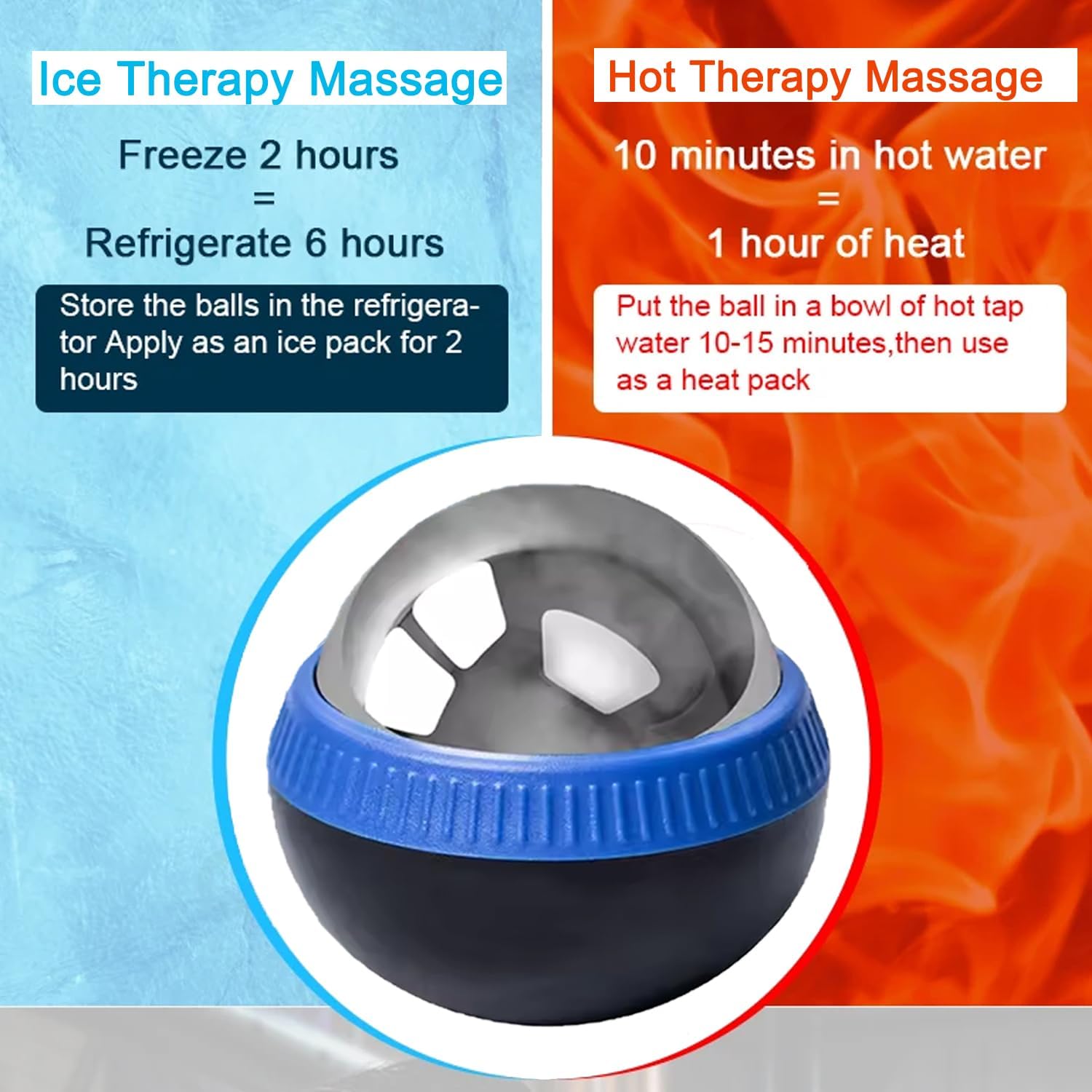LONGEST Cryo Ball Cold Massage Roller Ball for Foot, Knee, Neck - 2.8 Inches Cryosphere Ice Hot Therapy Roller Massager for Deep Tissue, Muscle Recovery & Pain Relief Blue