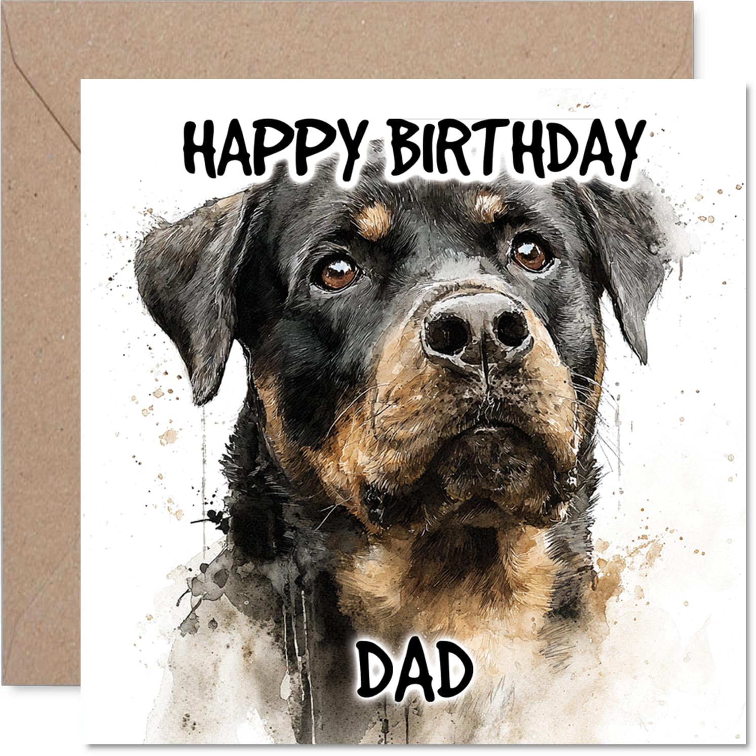 Dad Birthday Card - Rottweiler - Happy Birthday Card for Dad from Son Daughter, 145mm Dog Breeds Bday Greeting Cards