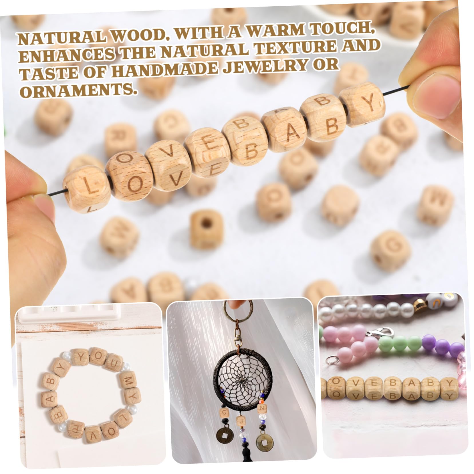 260 Stk. Teiliges Buchstabenperlen aus Natürlicher Buche Quadratische Holzperlen mit Alphabet für Armbänder und Schmuckherstellung Vielseitig für DIY Bastelprojekte und