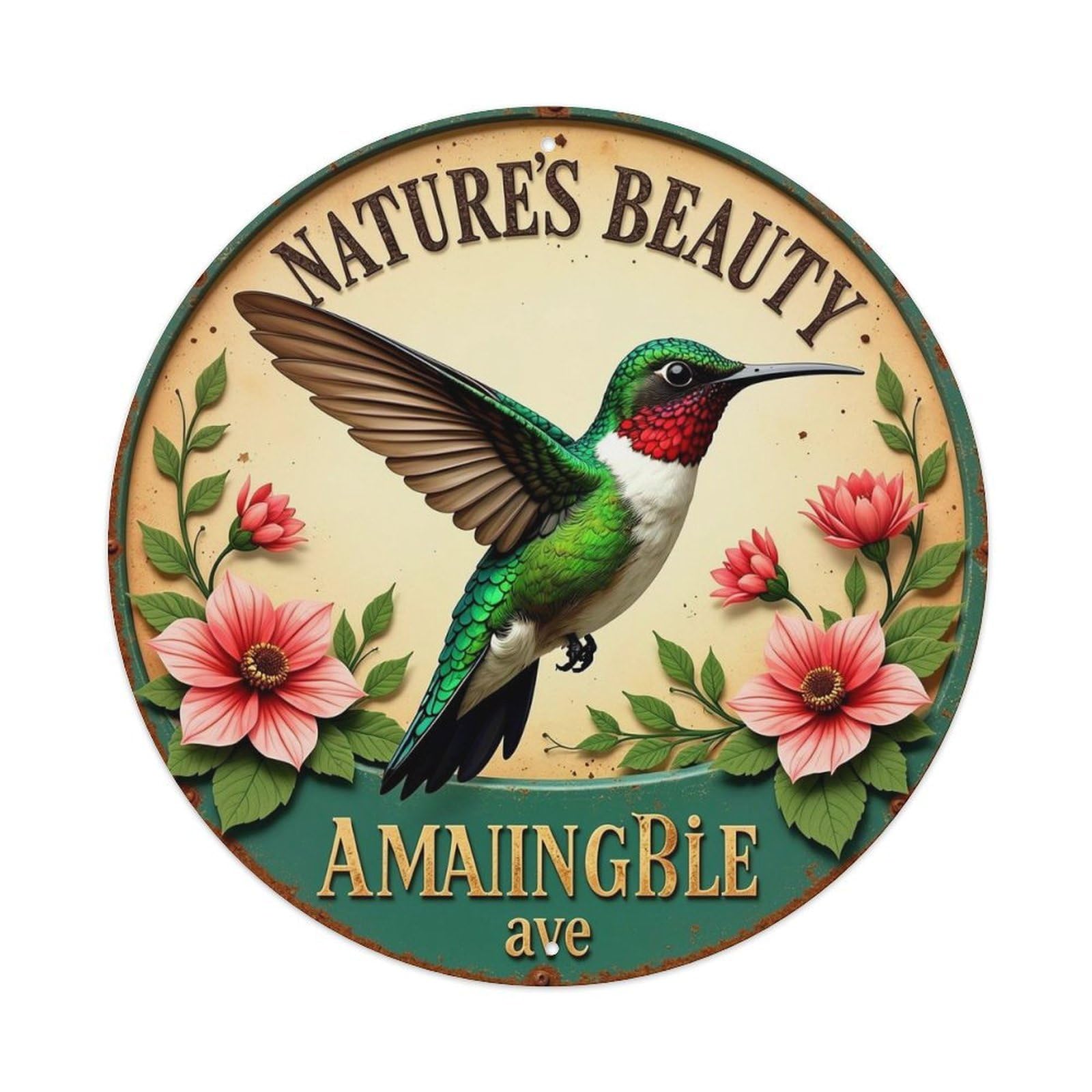 Jdyansheng Vintage Hummingbird And Pink Flowers Tin Sign Metal Poster Metal Signs For Home Man Cave Bar Cafe Kitchen Laundry Room Wall Decorations 8X8 Inches