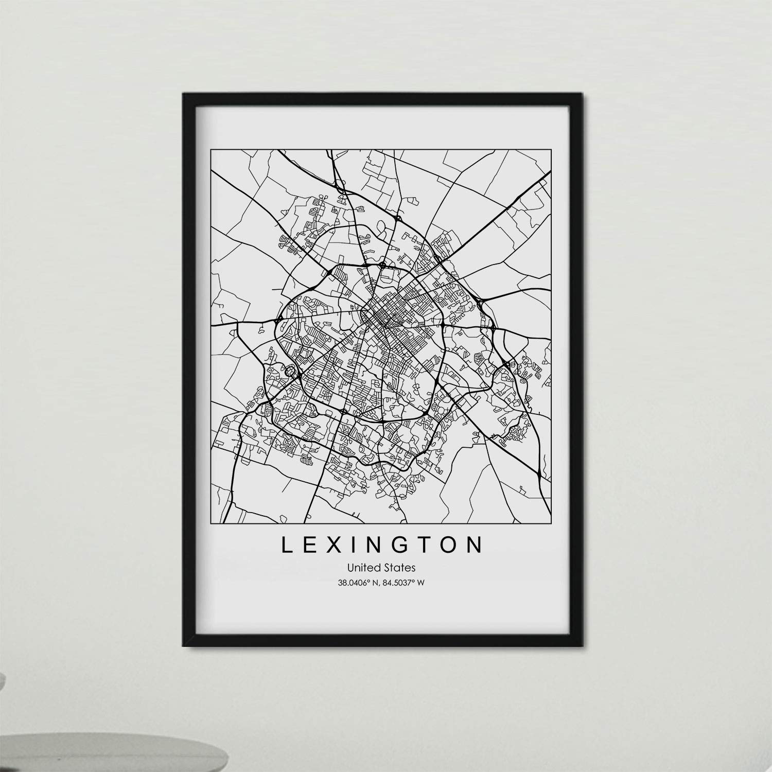 Nacnic Poster with map of Lexington. US film with images of maps and roads of major US cities. A3 size