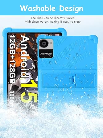 Case for Crelander W30 PRO 10.1 Inch Tablet,daunke Soft Silicone Cover,with Folding Stand,Lightweight Shockproof,Anti-Scratch,All-Around Protection,Sky blue