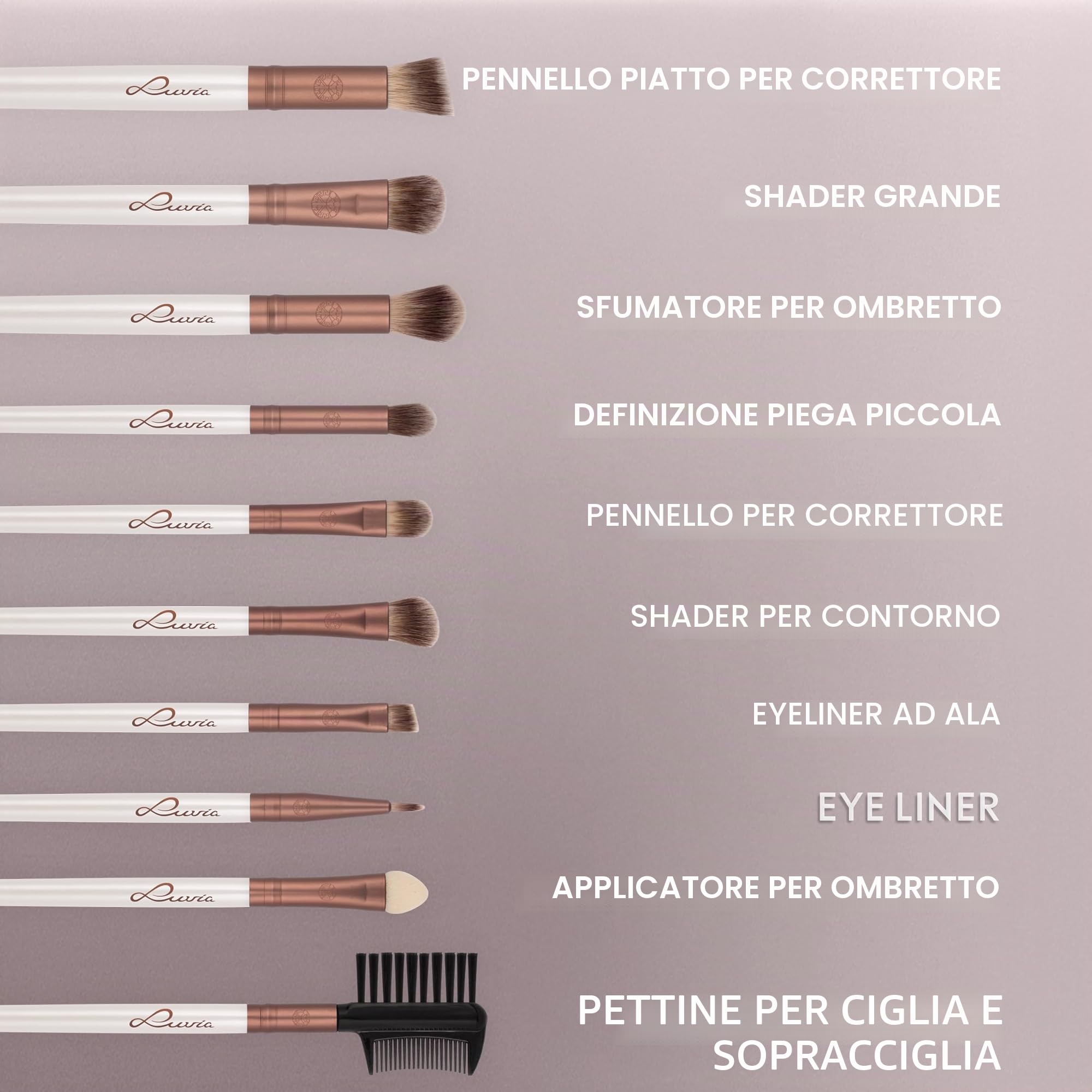 Set di pennelli Make-Up di Luvia, pennelli per il trucco con porta pennelli e sacchetto di raso per pennelli cosmetici, set di pennelli di bellezza Prime Vegan
