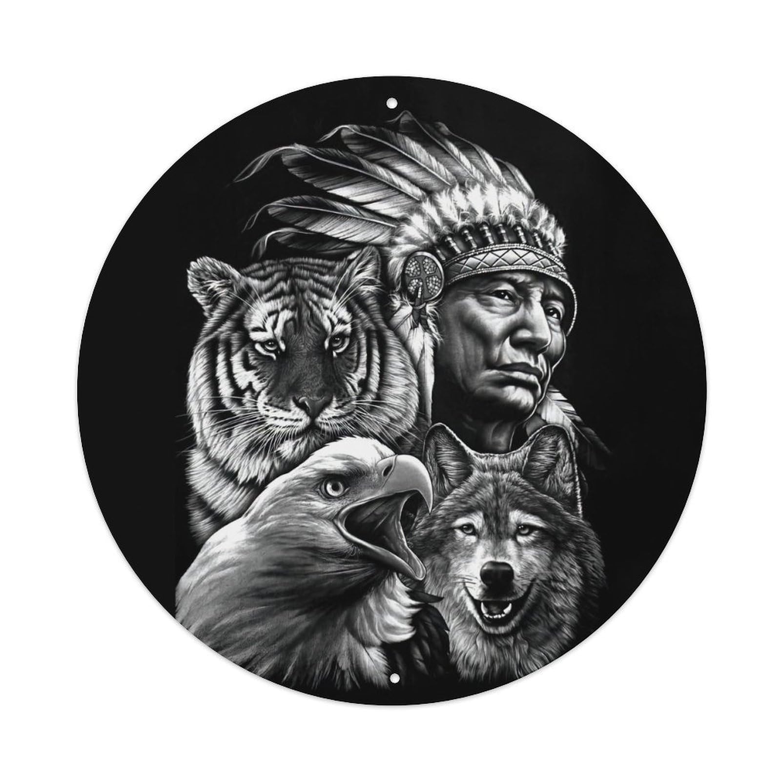 Native American Indians Eagles Tigers Wolf Nature Metal Tin Sign