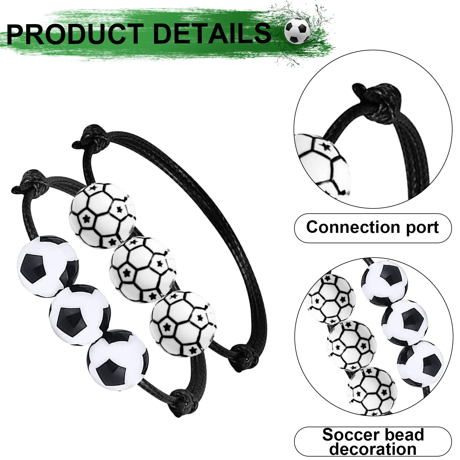 Pulsera De Fútbol Ajustable Para Niños | 2 Piezas Con Colgante 3D Y Cuentas De Ojo De Tigre Y Obsidiana | Regalo Significativo
