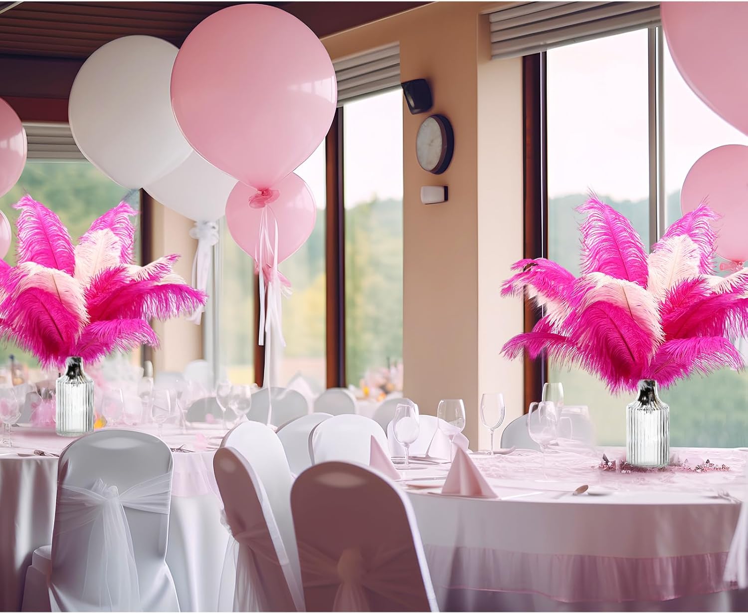 XunYee 60 Pcs 1920s Natural Ostrich Feathers Bulk 10-12 Inch/ 12-14 Inch Natural Large Feather for Wedding Dancing Birthday Party Centerpieces Carnival Decorations(Light Pink, Rose red)