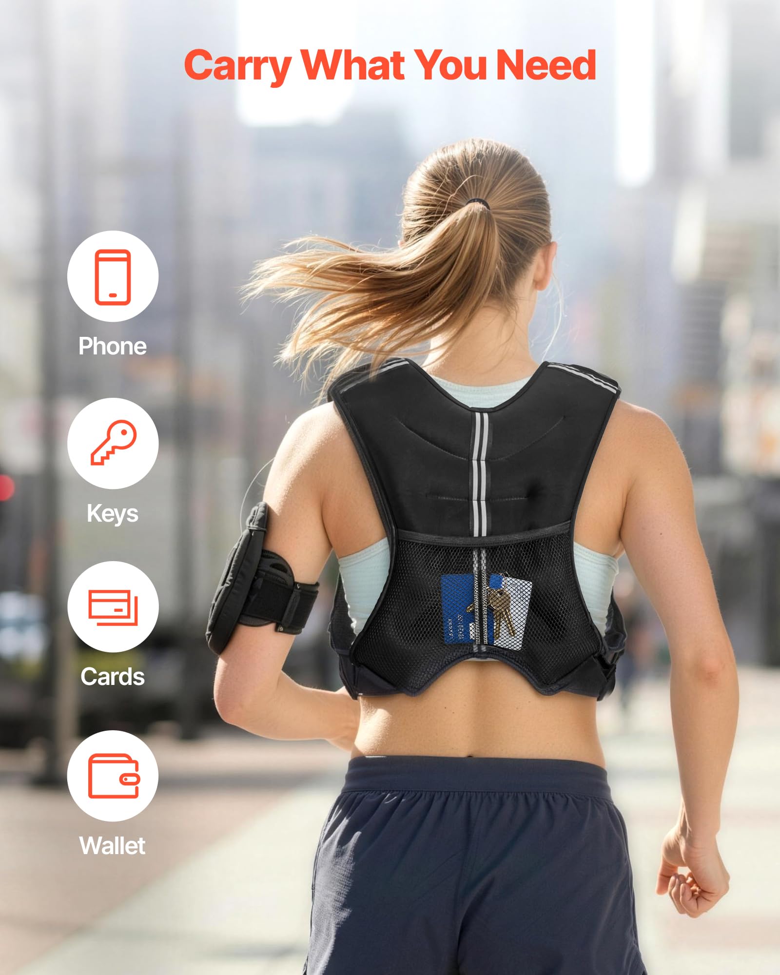 VEVOR Gilet lesté, 13,8 kg, veste de poids à boucle réglable pour homme et femme avec bande réfléchissante, équipement d'entraînement pour musculation, course, jogging, fitness et perte de poids, noir