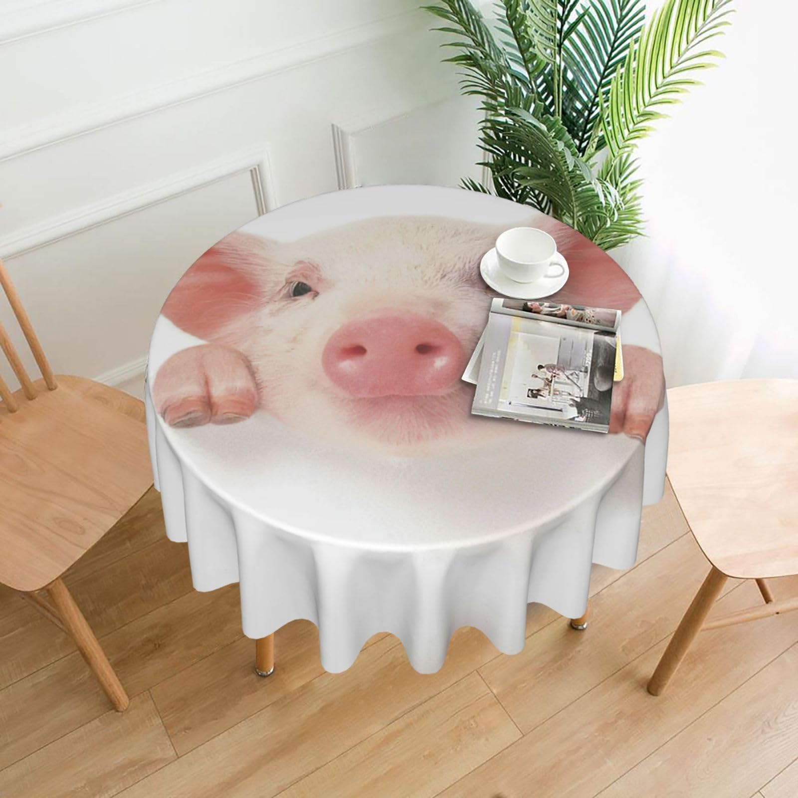 Zcmkjlg Cute Pig Print Quick Ship Round Tablecloth 60in Polyester Washable Cover for Dining Room