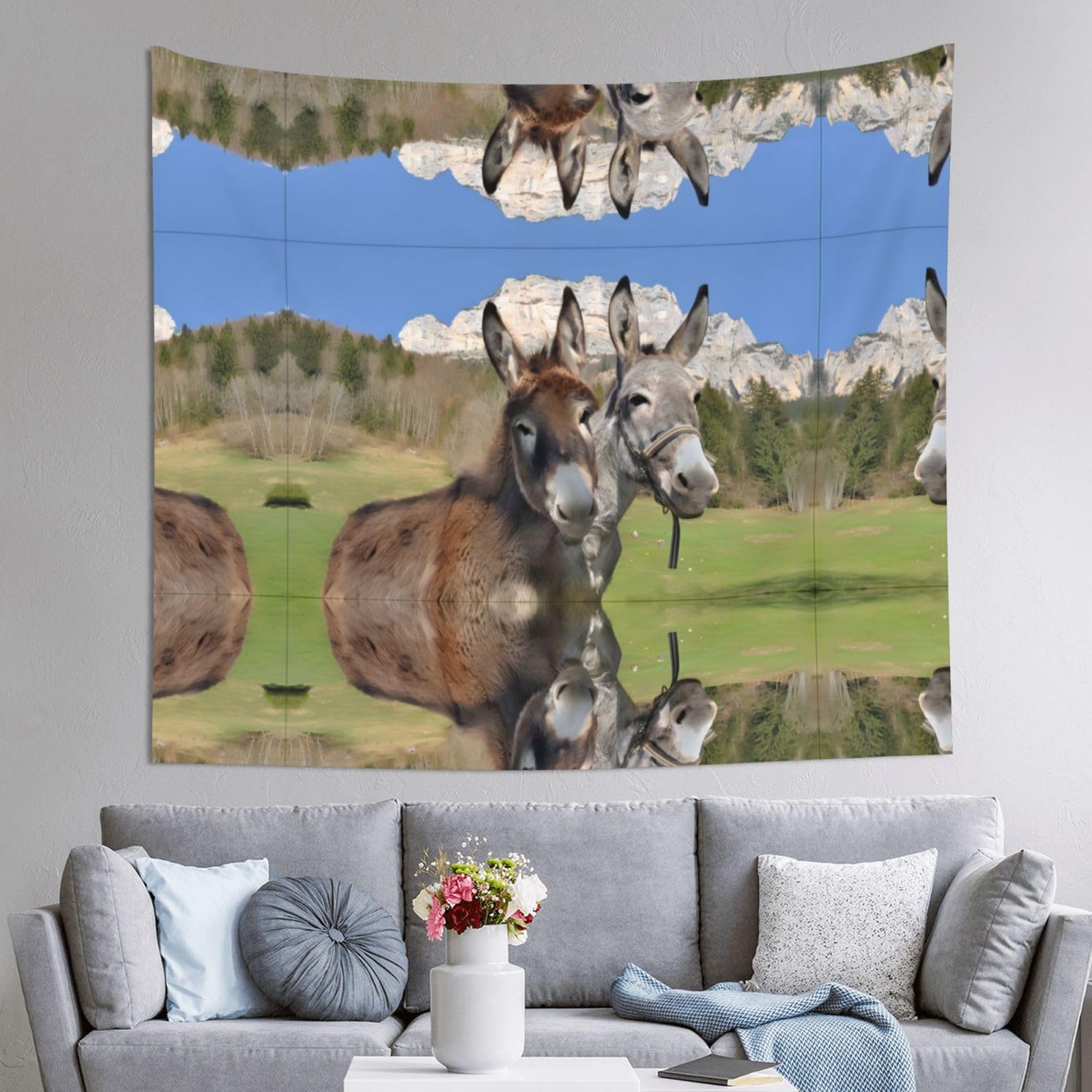HLSBSSL 60x51in Funny Donkeys Printed Tapestry Tablecloth for Dormitory and Picnic Rooms - Multifunctional Fabric Hanging