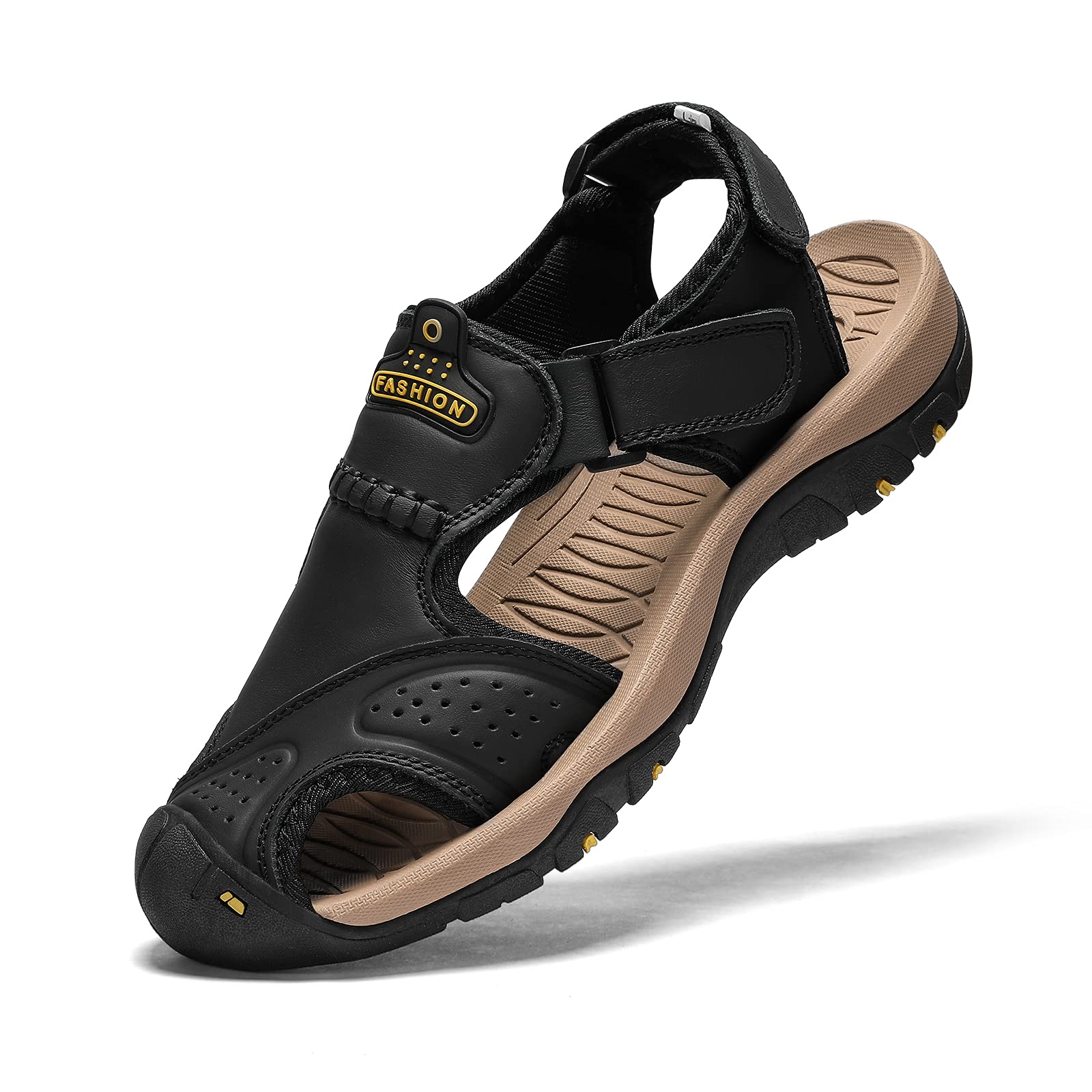 BINSHUN Sandals for Men Leather Hiking Sandals Athletic Walking Sports Fisherman Beach Shoes Closed Toe Water Sandals