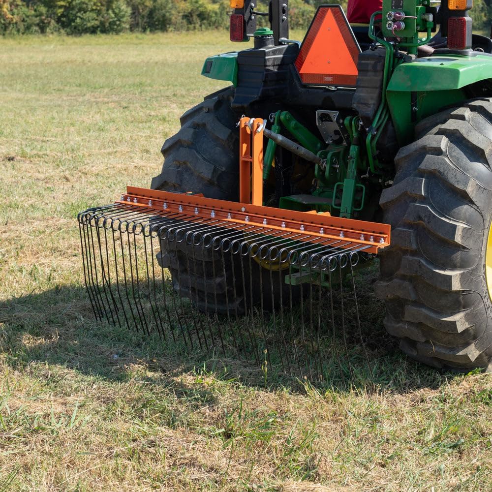 Titan Attachments 3 Point Pine Straw Needle Rake, Category 1 Tractors, Coil Spring Tines, Drag-Behind Landscape (Rake Width: 6')