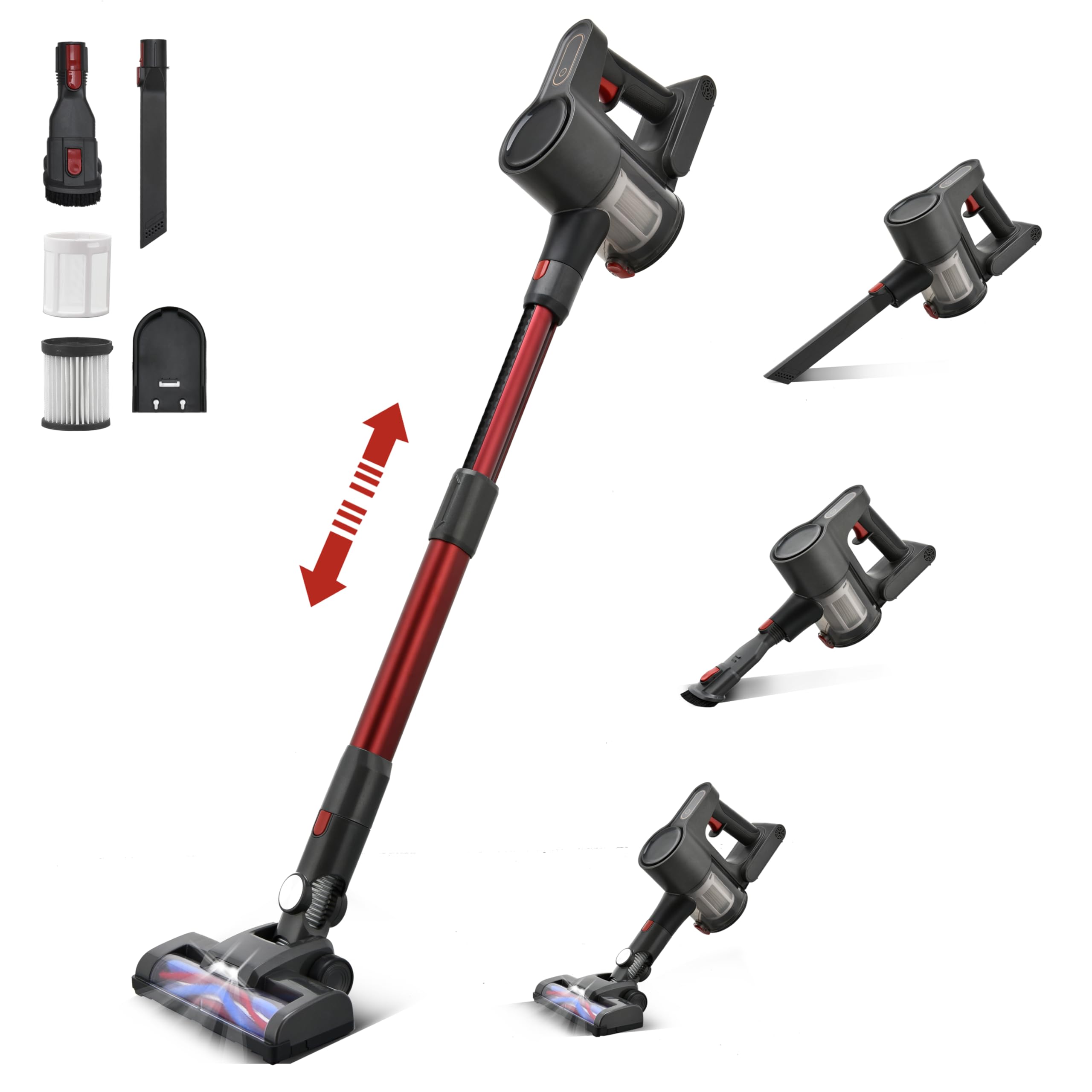 SIPPON Cordless Vacuum Cleaner, Powerful Brushless Motor, 6-in-1 Lightweight Vacuum Cleaner, Wall-Mounted with LED Display and Motor Mop Light for Pet Hair/Hardwood Floors/Cars?Gray?