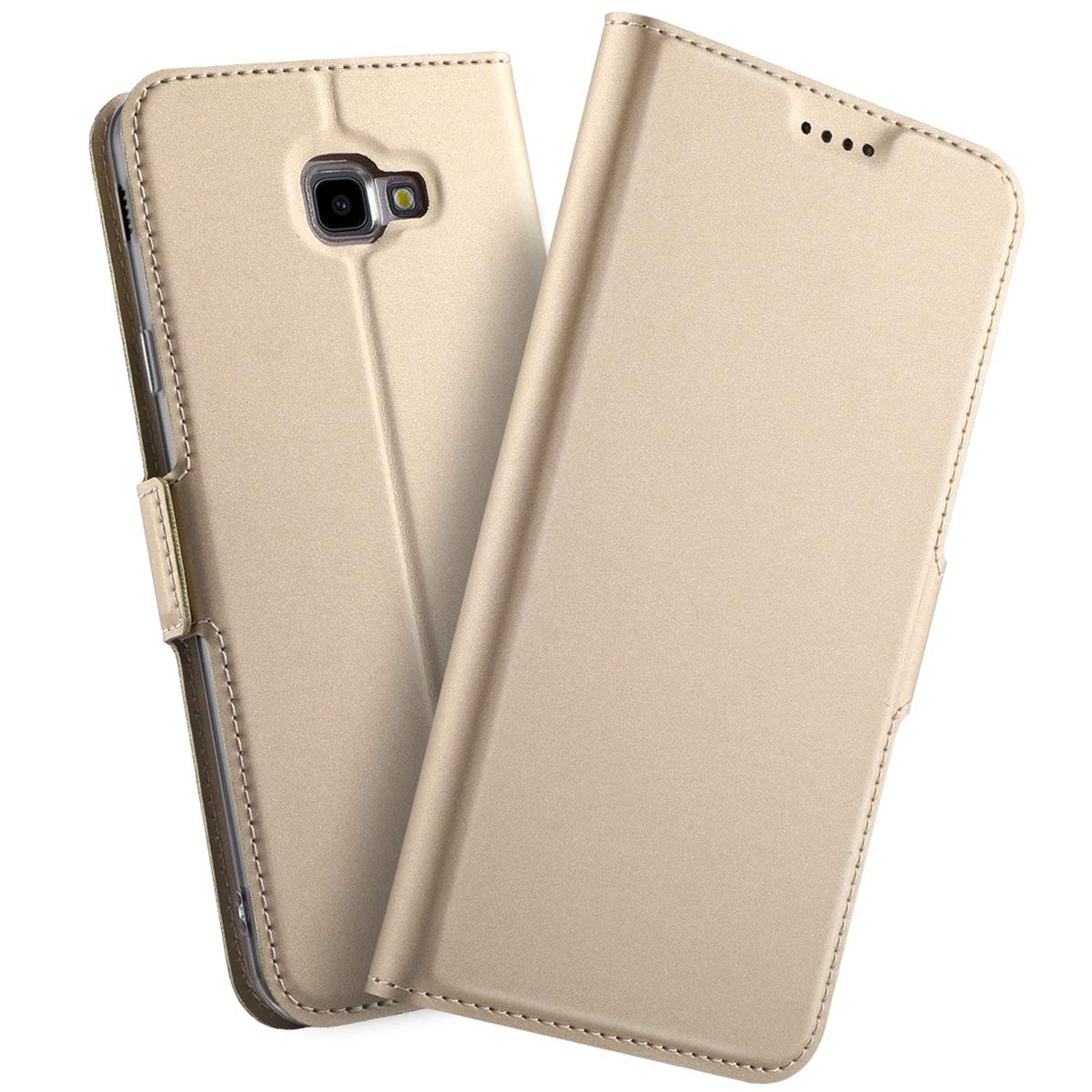 Compatible with Samsung Galaxy J4 Plus 2018 Premium PU Leather Flip Case Casefirst Leather Case with Card Slot and Shock Protection Lightweight - Golden