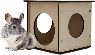 Chinchilla Pet Guinea Pigs Wood House, Hut Hideout, Natural Wood Small Animal Hideout for Guinea Pigs Chinchilla Squirrel 20x20 cm №5