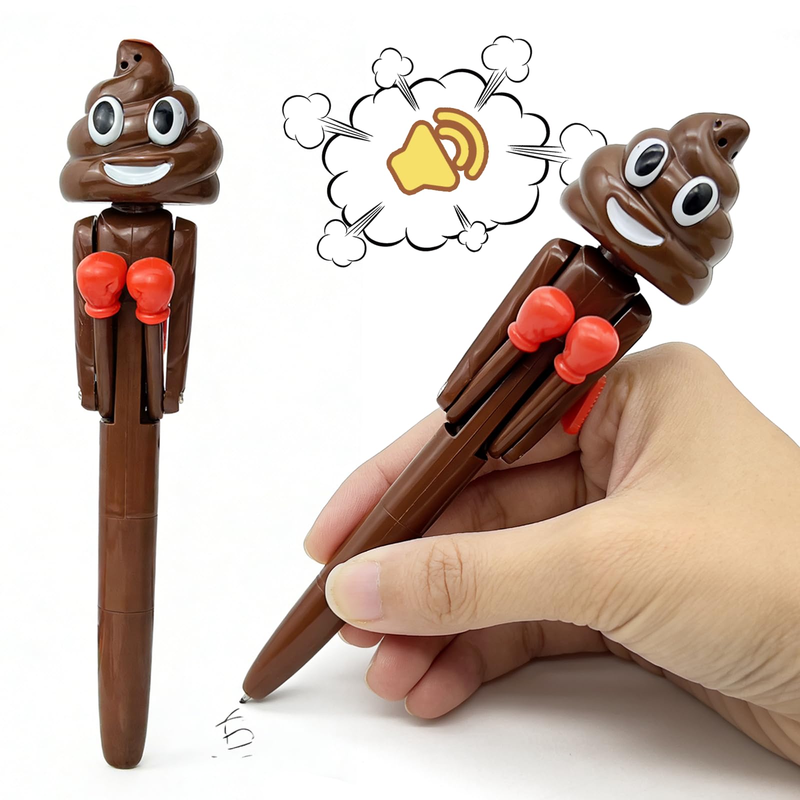 Farting Poop Pen with Punching Arms - Brown Funny Gag Gift for Kids and Teens, Christmas Stocking Stuffer and White Elephant Gift