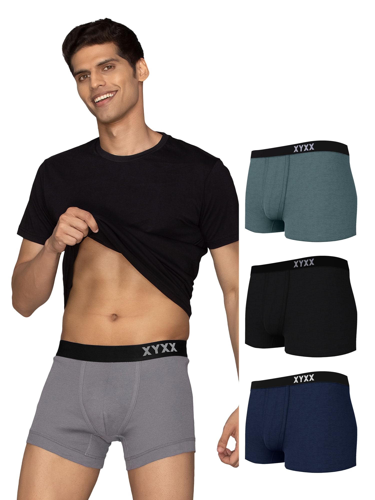 xyxx Men's Pace 100% Super Combed Cotton Solid Antimicrobial Trunks with No Marks Casual Style Waistband (Pack of 4)-picture-16
