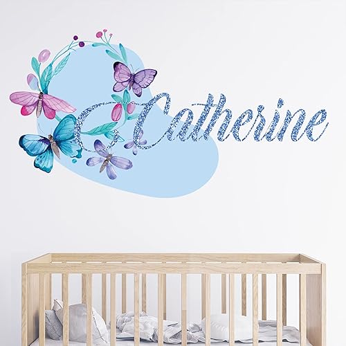 Miniatura 3 de Calcomanías de pared con nombre para niñas, calcomanías de mariposa para pared, decoraciones de guirnalda de mariposas, decoración de mariposas para