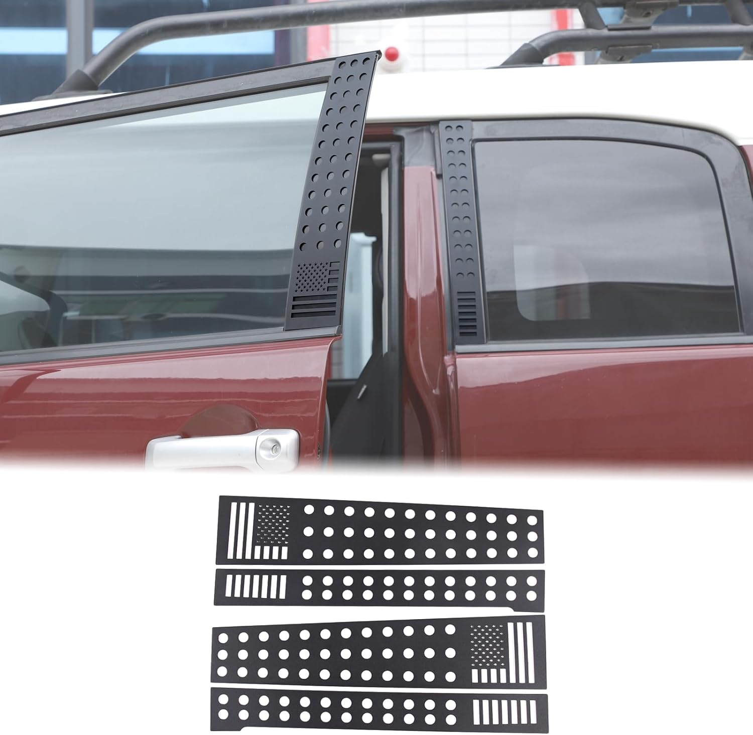 Car Door Window Centerpillar Honeycomb Trim Cover Fit Toyot@a FJ Cruiser 2007-2024 Exterior Side Door Window Center Pillar Post Molding Decorative Panel Protect Cover American Flag Pattern Accessories