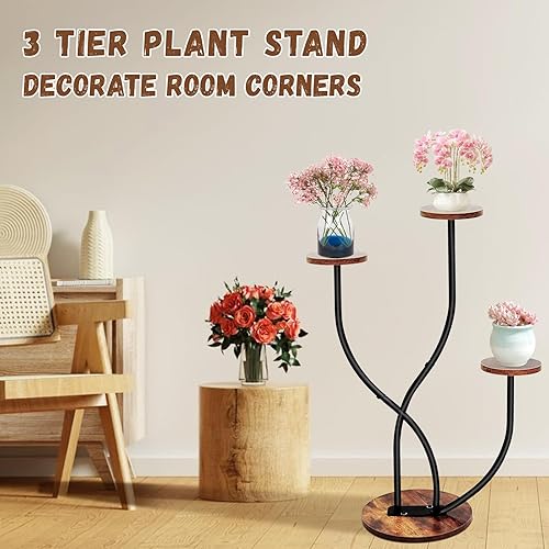 Miniatura 3 de Paquete de 5 soportes de metal para plantas, soportes resistentes para macetas múltiples plantas de interior, soporte redondo para macetas de hierro