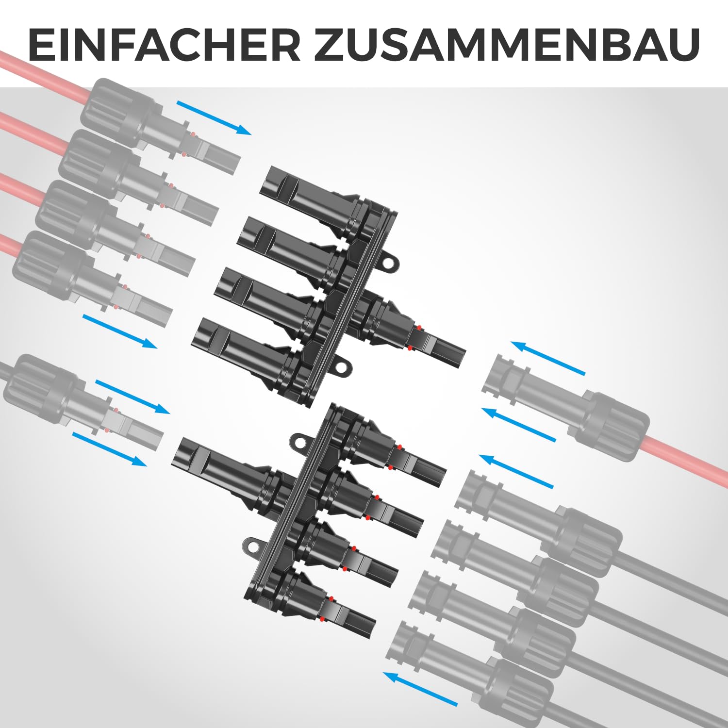 Produktbild von DeleyCON PV4 Solar Y-Stecker Paar 4-fach – 1000V, IP67 Wasserdicht, Für Photovoltaik-Module, T-Adapter Für Parallelschaltung